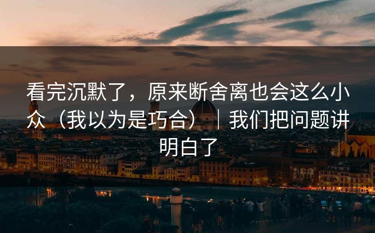 看完沉默了，原来断舍离也会这么小众（我以为是巧合）｜我们把问题讲明白了